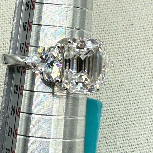 7.40 CTW Moissanite Three Stone Asscher Cut Ring 925 Silver Size 8 NWT - Picture 11 of 17